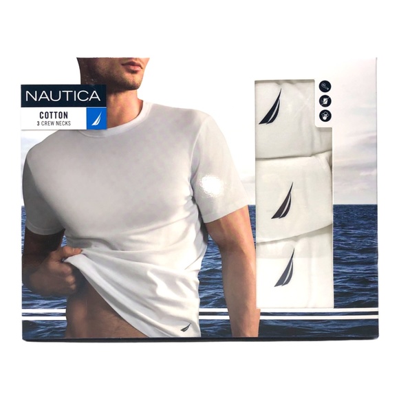 NAUTICA MENS COTTON WHITE CREW-NECK T-SHIRTS - Picture 1 of 4